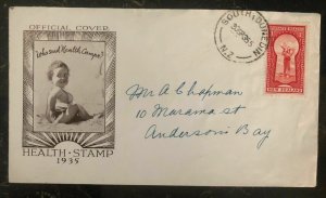 1935 Dunedin New zealand First Day Cover FDC To Anderson Bay Heals Stamp