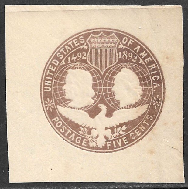 USA 1893 5c Columbian Exposition Cut Square Sc U350 Unused