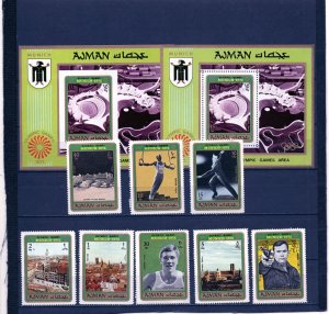 AJMAN 1971 SUMMER OLYMPIC GAMES MUNICH SET OF 8 STAMPS & 2 S/S MNH