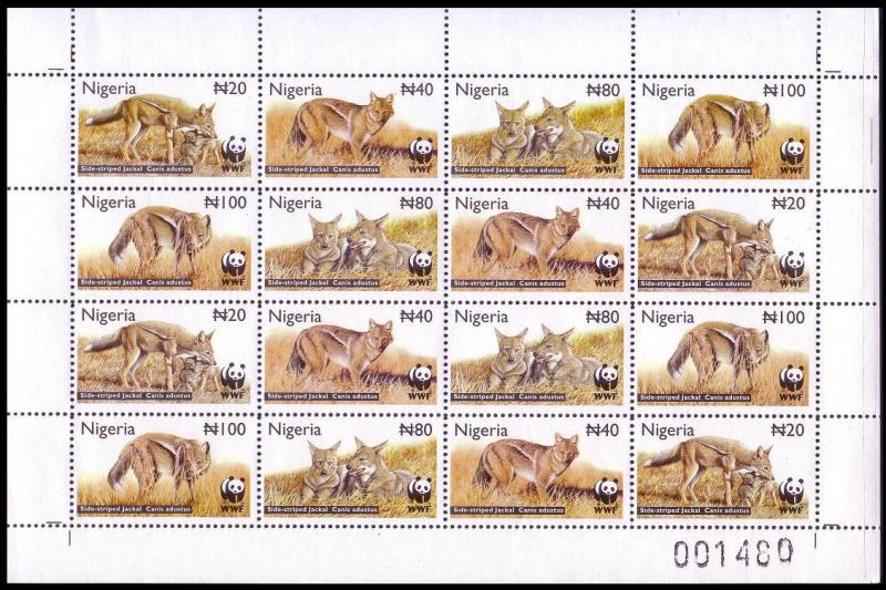 Nigeria WWF Side-striped Jackal Sheetlet of 4 sets SG#809-812 SC#759-762