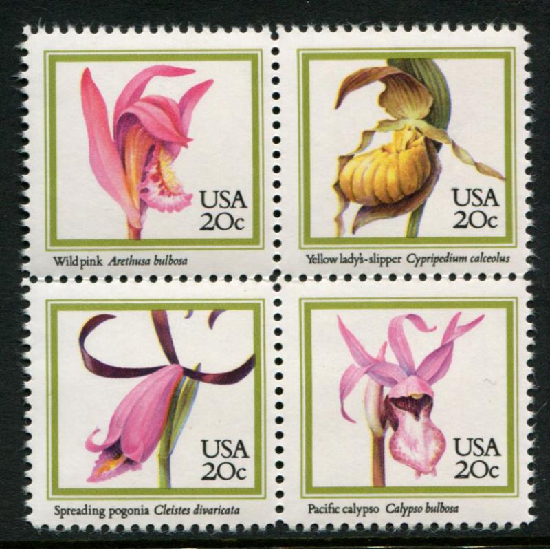 2079a US 20c Orchids, MNH blk/4