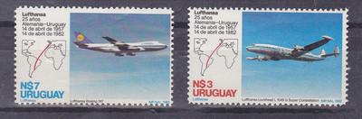 URUGUAY Sc#1126/7 MNH STAMPS lufthansa airways 25th anniv...