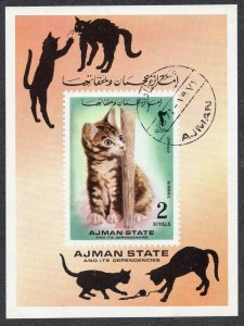 Ajman - Fauna - Cats - Used Souvenir Sheet