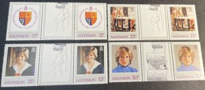 ASCENSION ISLAND # 313-316-MINT NEVER/HINGED-COMPLETE SET OF GUTTER PAIRS-1982