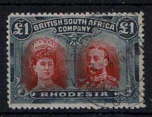 RHODESIA SG165 1910-3 £1 CARMINE-RED & BLUISH-BLACK USED (d)