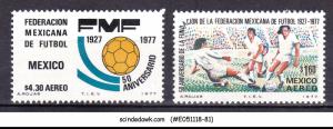 MEXICO - 1977 50th ANNIV. OF MEXICAN FEDERATION SOCCER FEDERATION 2V MNH