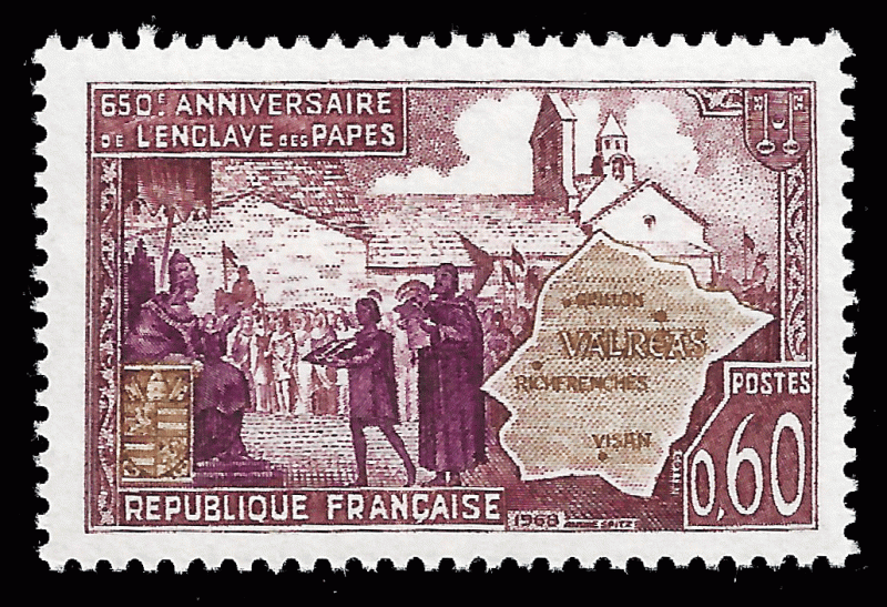 France 1968 Sc 1215 MNH VF Enclave of the Popes, 650th anniversary