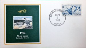 1984 50th Anniversary Duck Stamp FDC of RW31 1964 NENE GEESE, SACRAMENTO, CALIF.