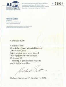 Canada #61 Mint Fine Never Hinged **With Certificate**