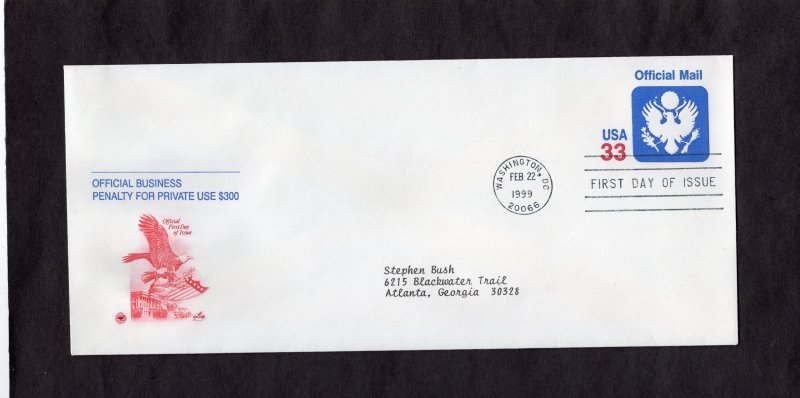 UO89 Official Mail Envelope, FDC, ArtCraft/PCS addressed