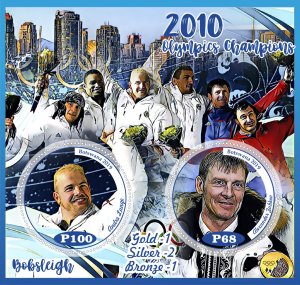 Stamps. Olympic games Vancouver Bobsleigh 2010 2019 year 1+1 sheets perforated