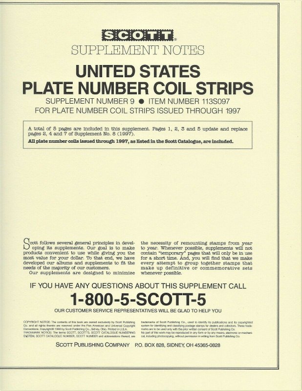 JASTAMPS: Scott U.S. Plate Number Coil Strips # 9 &10 Supplements