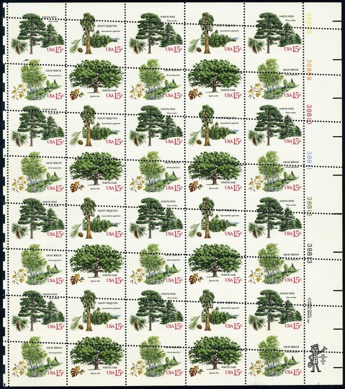 1767a, RARE Mispered 15¢ Trees Pane of 40 Stamps Mint NH - Stuart Katz