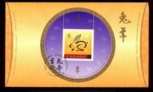 ?1999 Year of the Rabbit on souvenir sheet FDC cover Canada