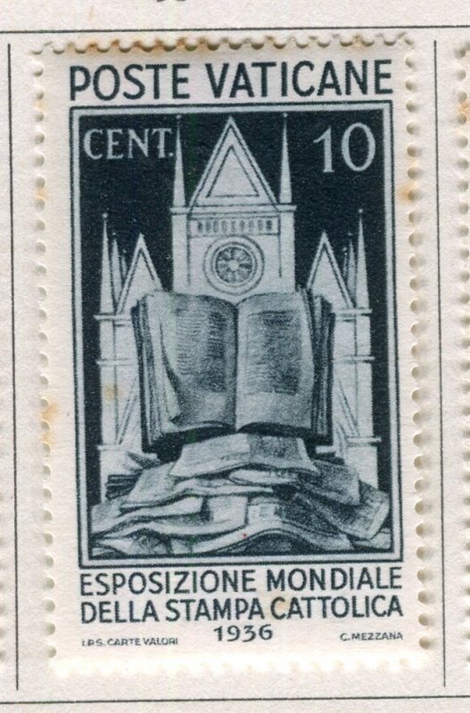 VATICAN ROME; 1936 Catholic Press Expo issue fine Mint hinged 10c. value