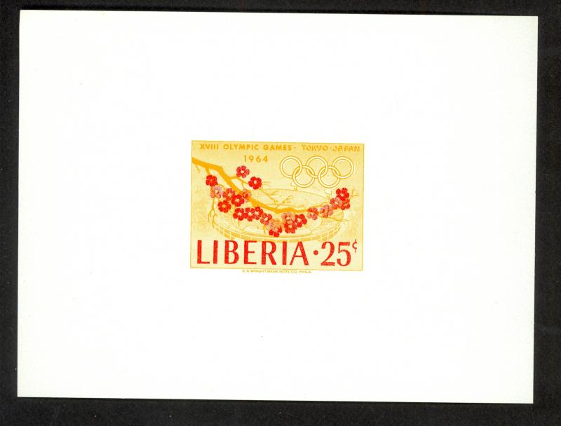 LIBERIA 1964 25c TOKYO JAPAN OLYMPICS Proof Cherry Blossoms & Stadium MNH Sc420