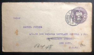 1909 Mexico City Mexico Postal Stationery cover To New York Usa