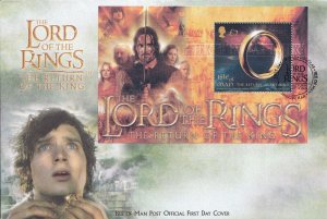 2003 ISLE OF MAN - LORD OF THE RINGS RETURN OF THE KING M/S ON FIRST DAY COVER