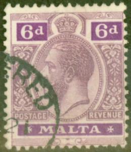 Malta 1914 6d Dull & Brt Purple SG80 V.F.U 