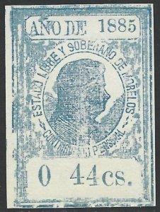 Mexico Revenue 1885 State Issues Morelos 0 44cs. Blue #M304 VF. CV $1.25-