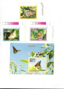 PARAGUAY 2006 BUTTERFLIES JAPANESE INMIGRATION SET OF 3 VALUES + SOUVENIR SHEET