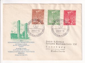 Berlin, Germany to Voorburg, NL 1952 Berlin Olympics FDC, Mi #88-90 (48235)
