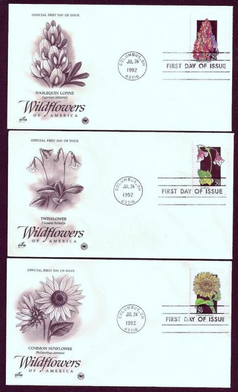 UNITED STATES FDCs (50) 29¢ Wildflowers 1992 Postal Commem