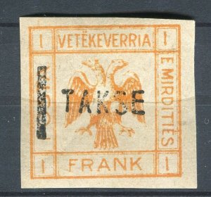 ALBANIA; 1913 Double Headed Eagle Imperf local TAKSE Optd. issue Mint 1F.