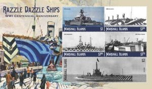 Marshall Islands 2018 - Razzle Dazzle Ships WWI- Sheet of 5 - Scott #1221 MNH