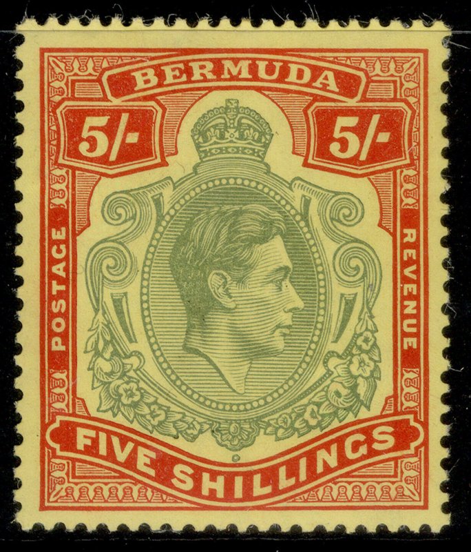 BERMUDA GVI SG118a, 5s pale green & red/yellow, M MINT. Cat £375. CHALKY PERF 14 