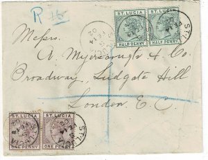 St. Lucia 1902 SOUFRIERE cancel on registered cover to England