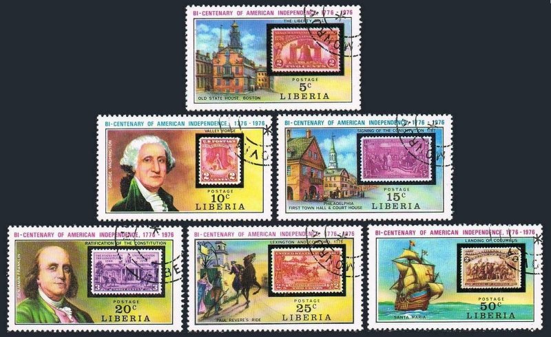 Liberia 703-708,CTO.Michel 953-958. USA-200,1976.Liberty Bell,Valley Forge,