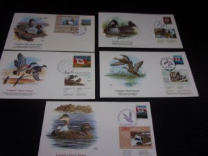 KAPPYSTAMPS CANADA DUCK STAMPS SET OF 5 FLEETWOOD CACHETS UA HV20