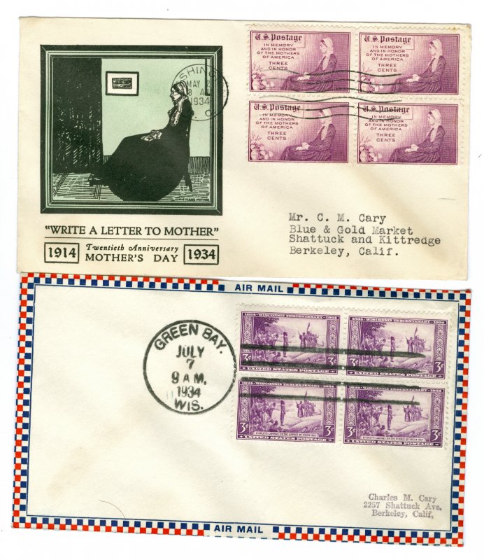 Scott 737, 739 1934 3c First Day Covers Cat $3.20
