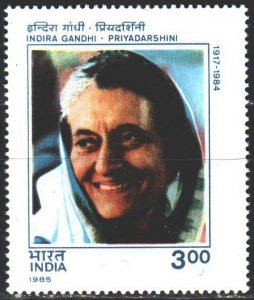 India. 1985. 1035. Indira Gandhi, Prime Minister of India. MNH.