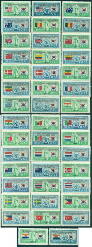 South KOREA 1951 Korean War FLAGS complete set w/both ITALYs Sc# 132-173 MLH