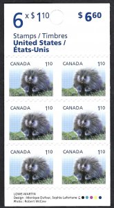 Canada #2608a $1.10 Baby Wildlife - Porcupette (2013). Booklet of 6 stamps. MNH