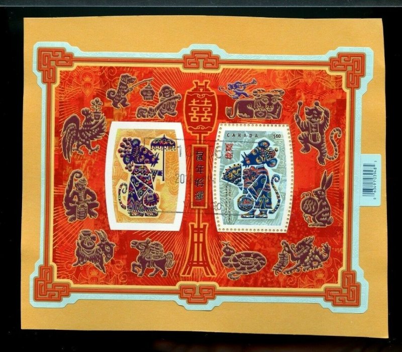 Year of the Mouse $1.60 stamps used souvenir sheet Canada