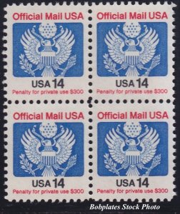 BOBPLATES #O129A Official Block of 4 F-VF MNH