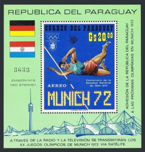 Paraguay 1332 sheet, MNH. Mi 2150 Bl.159. Olympics Munich-1972. Pole vaulter.