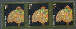 US Stamp #3758 MNH - Tiffany Lamp Coil Strip of 3 w/ Back Number