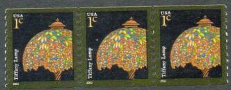 US Stamp #3758 MNH - Tiffany Lamp Coil Strip of 3 w/ Back Number