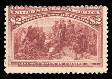 United States, 1893 Columbian Issue #242 Cat$1,100, 1893 $2 brown red, hinge ...