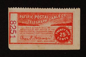 US Scott # 14T3 MH F/VF 1886: Pacific Postal 25¢ Telegraph Stamp