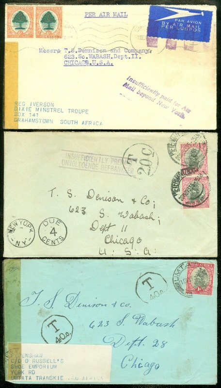 EDW1949SELL : SOUTH AFRICA 7 interesting covers including Censored & Postage Due