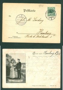 Germany. Postcard 1898. 5 Ph. Navy Officer & Wife. Adr: Hamburg