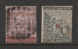 Cape of .G.H. a 4d overprint & Griqualand an inverted G overprint