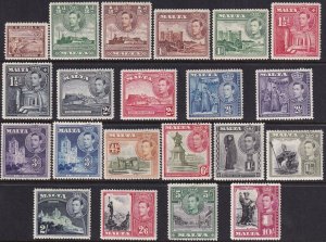 Sc# 191 / 205 Malta 1938 - 1943 KGVI profile complete set MMH CV $53.85