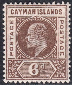 1902-03 CAYMAN ISLANDS KEVII 6d BROWN (SG#6) MH VF