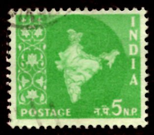 India 5np Map of India 1958 SG.402, Sc.305 Used (#01)